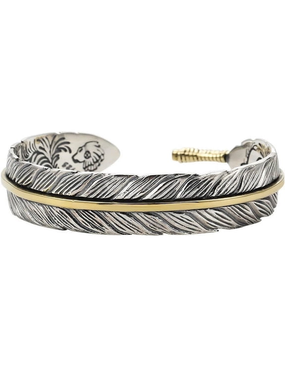 Antique Silver Plated Wide Feather Cuff Bracelet For Men Women Adjustable Retro Twisted Feather Bracelets Gift Jewelry