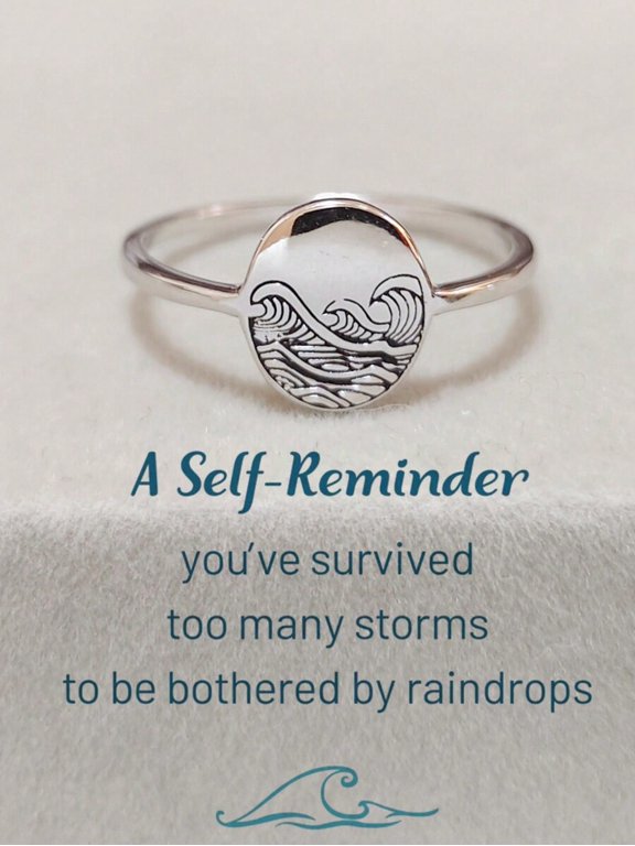 Antique Silver Retro Wave Pattern Ring For Women, Inspirational Self-Reminder Gift