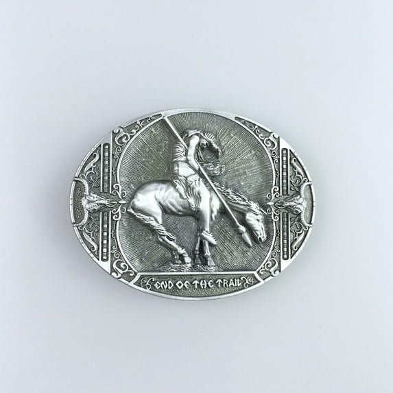 Antique Silver Rodeo Cowboy Western Oval Belt Buckle