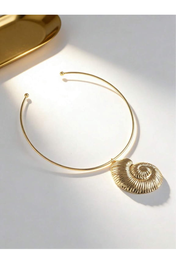 Antique Silver Spiral Shell Choker Necklace, Statement Pendant Design