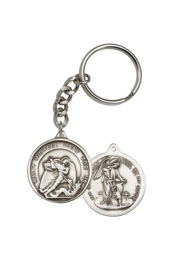 Antique Silver St. Michael the Archangel Keychain