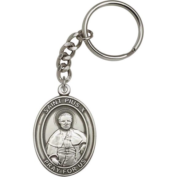 Antique Silver St. Pius X Keychain