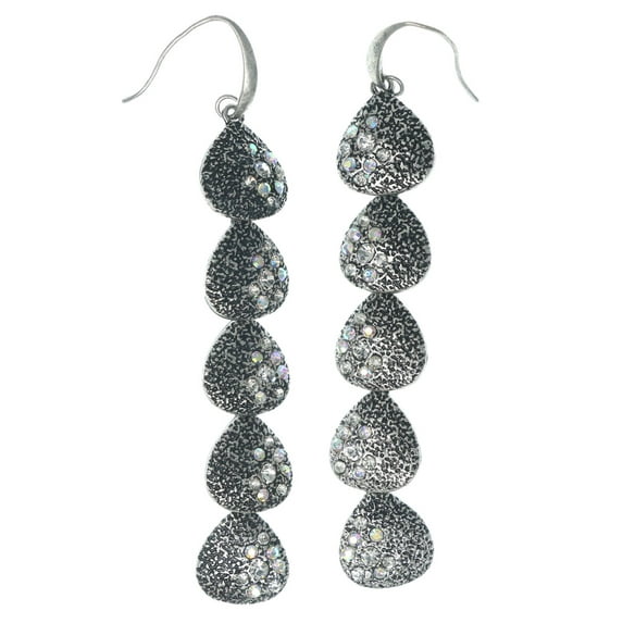 Antique Silver-Tone Drop Dangle Earrings With Tear Drop Layered Design TME957