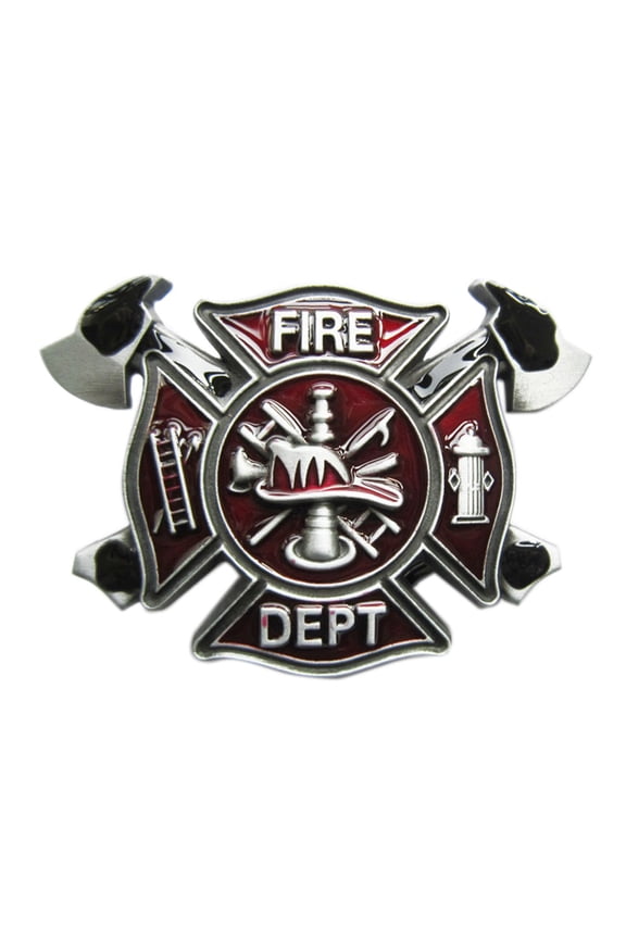 Antique Silver Vintage Style Fire Fighter Cross Enamel Belt Buckle