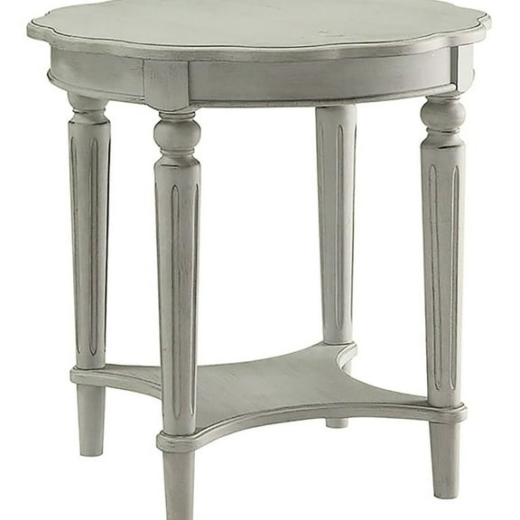 Antique Slate End Table With Shelf - Bathroom Decor Round Storage