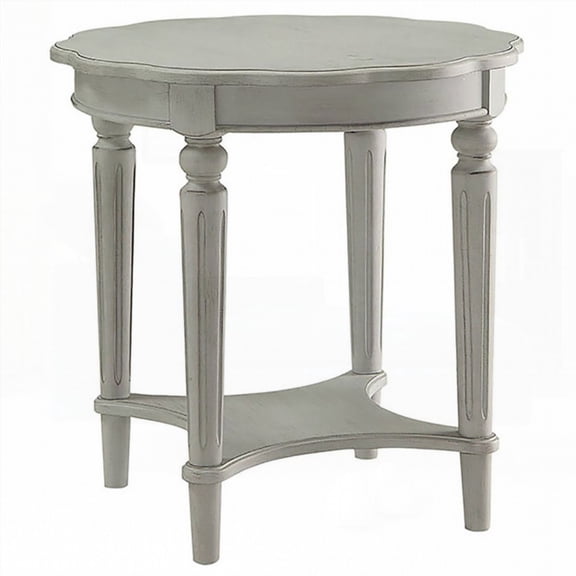 Stylish Antique Slate End Table Equipped with a Bottom Shelf and French Flair