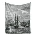 thumbnail image 1 of Antique Soft Flannel Fleece Blanket, Departing from Elba Vintage Engraved Illustration History of France Sails Vessels, Cozy Plush for Indoor and Outdoor Use, 70" x 90", Black Grey, by Ambesonne, 1 of 6