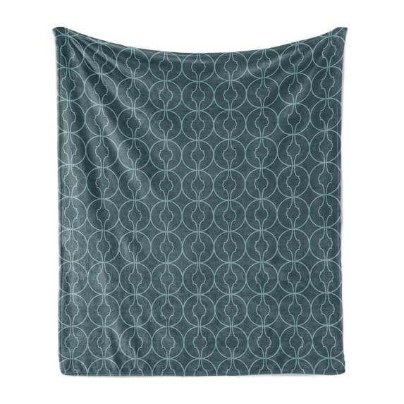 Antique Soft Flannel Fleece Blanket, Moroccan Oriental Design with Geometric Shapes Circles Corners Print, Cozy Plush for Indoor and Outdoor Use, 50" x 60", Petrol Blue and Sky Blue, by Ambesonne