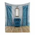 thumbnail image 1 of Antique Soft Flannel Fleece Throw Blanket, Empty Space 2 Doors Armchair and Simple Mirror Golden Yellow Frame, Cozy Plush for Indoor and Outdoor Use, 60" x 80", Blue Sand Brown, by Ambesonne, 1 of 5