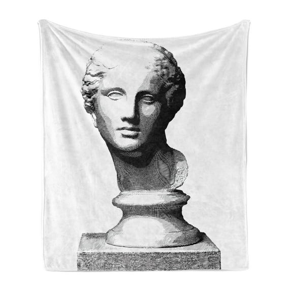 Antique Soft Flannel Fleece Throw Blanket, Engraved Style Illustration of Art Themed Woman Head Classic, Cozy Plush for Indoor and Outdoor Use, 50" x 60", Charcoal Grey and White, by Ambesonne