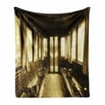thumbnail image 1 of Antique Soft Flannel Fleece Throw Blanket, Old Vintage Train Salon Inside Historical Transport Windows Curtains Arch Shape, Cozy Plush for Indoor and Outdoor Use, 60" x 80", Sepia, by Ambesonne, 1 of 5