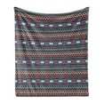 thumbnail image 1 of Antique Soft Flannel Fleece Throw Blanket, Prehistoric Style Folkloric Striped Design Antique Mayan Patterns, Cozy Plush for Indoor and Outdoor Use, 50" x 70", Black Blue Coral, by Ambesonne, 1 of 5