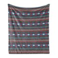 thumbnail image 1 of Antique Soft Flannel Fleece Throw Blanket, Prehistoric Style Folkloric Striped Design Antique Mayan Patterns, Cozy Plush for Indoor and Outdoor Use, 70" x 90", Black Blue Coral, by Ambesonne, 1 of 5