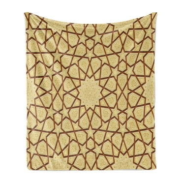 Antique Soft Flannel Fleece Throw Blanket, Star Shapes on Retro Design with Fractures Classic Eastern Building, Cozy Plush for Indoor and Outdoor Use, 50" x 60", Cream Brown, by Ambesonne