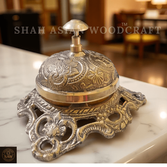 Antique Solid Brass Desk Bell - Counter, Hotel Reception & Service Call Bell