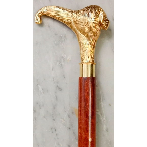 Antique Solid Brass Lion head Handle Vintage Designer Wooden Walking Stick Cane.