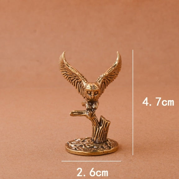 Antique Solid Brass Owl Miniature Figurines Retro Copper Animal Tea Pet Desktop Ornament Decor Crafts Animal Figurines