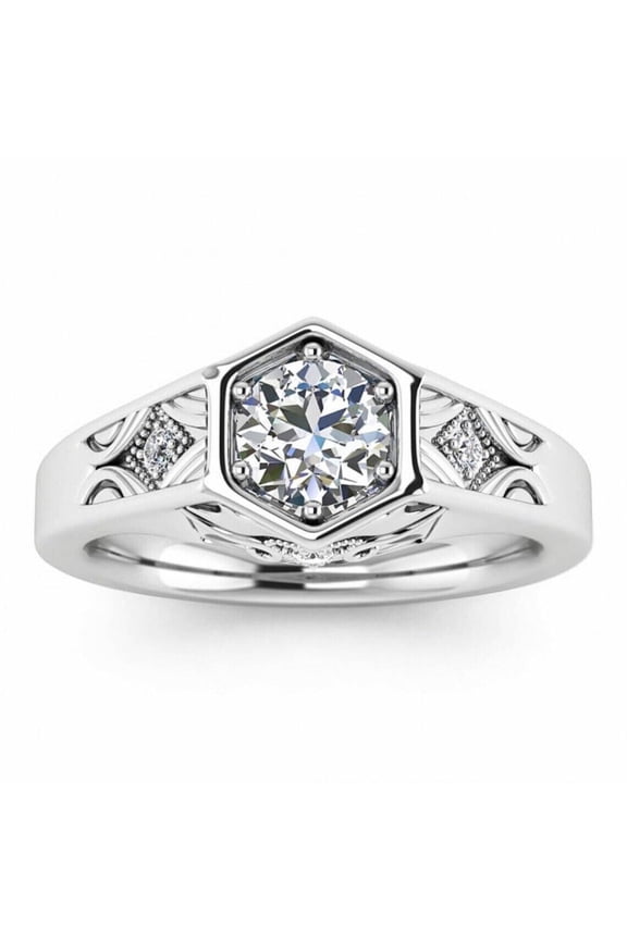 Antique Solitaire Diamond Engagement Wedding Ring, Surprise Diamond Ring, Art Deco Milgrain Ring, Engraved Shank Ring, 925 Sterling Silver, 2.0 Ct Simulated Diamond, Proposal Gift Ring For Her