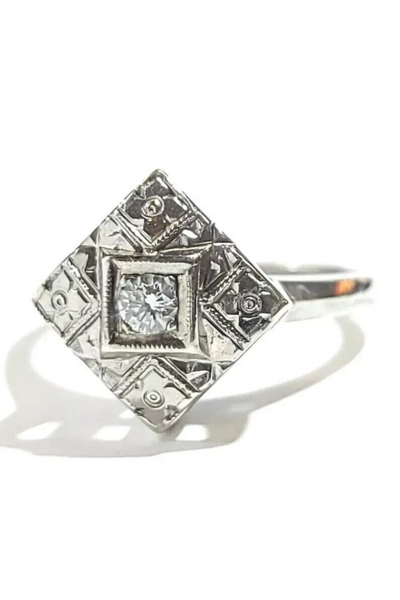 Antique Solitaire Round Diamond Kite Shape Ring 1.5 Ct Diamond 14K White Gold Over