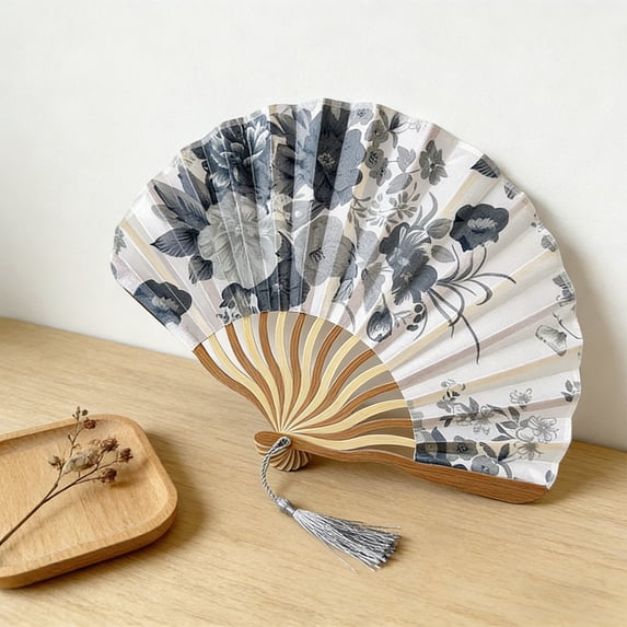 Antique Sophistication, 8.26 Inch Portable Silk Folding Fan, Classical Wooden Hand Fan for Wedding Decoration, Elegant Summer Accessory for Campus Events