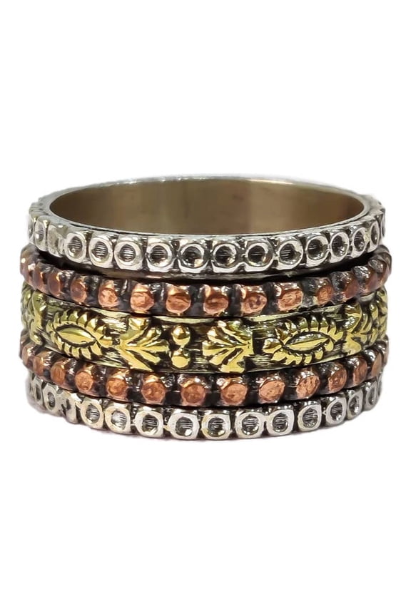 Antique Spinner Band, Bohemian Ring, 925 Sterling Silver Ring, Spinning Thumb Ring, Three Tone Ring, Fidget Ring, Handmade Jewelry, Christmas Oxidized, Brass Copper Band, Anxiety Ring, Mans Band Gifts