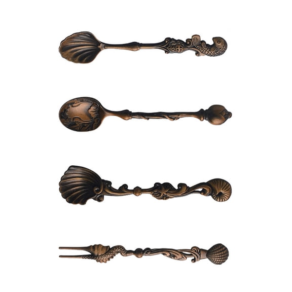Antique Spoon Set with Ergonomic Designs Zincs Alloy Construction Demitasse Scoops Homes Kitchen Utensils