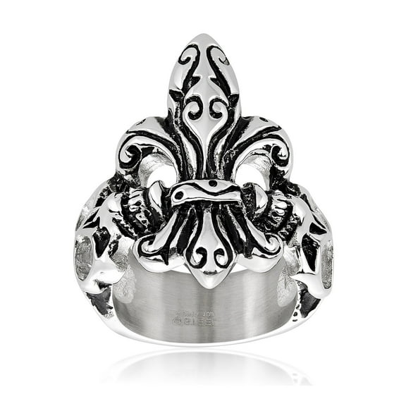 West Coast Jewelry Men's Antiqued Fleur de Lis Skull Steel Ring