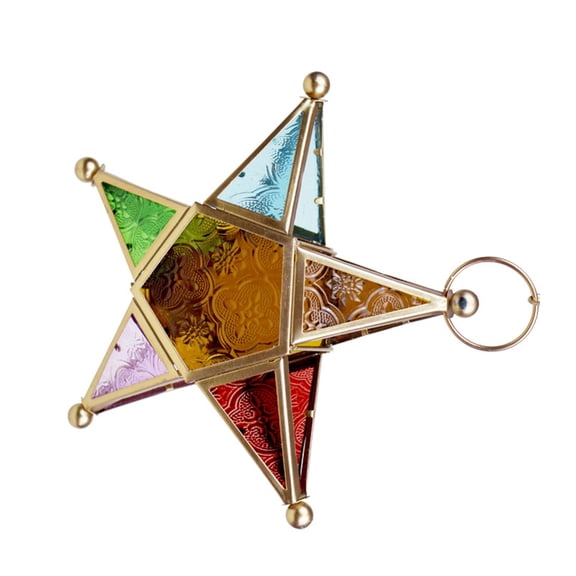 Antique Star Shape Lanterns Holder with Colored Glass Moroccans Styles Decors
