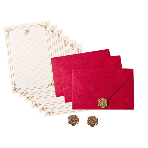 Antique Stationery Paper Set Including 6 Writing Paper (Lined Sheet) 3 Matching Envelopes 3 Seal Stamp Sticker