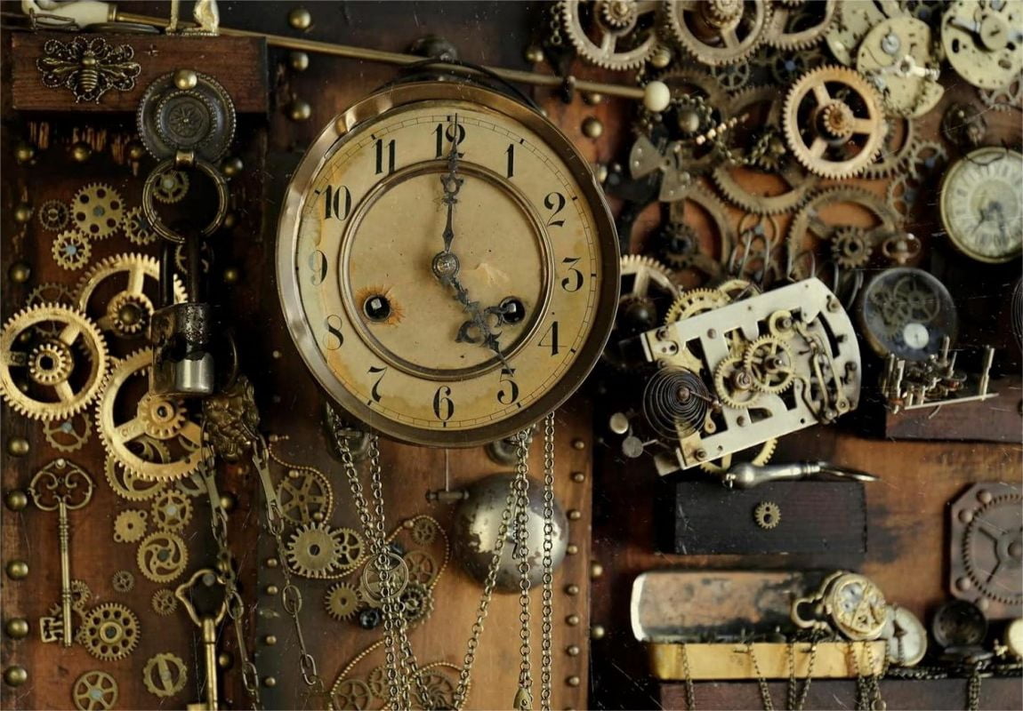 Antique Steampunk Backdrop Retro Metal Clocks Dials Gears Cogs ...