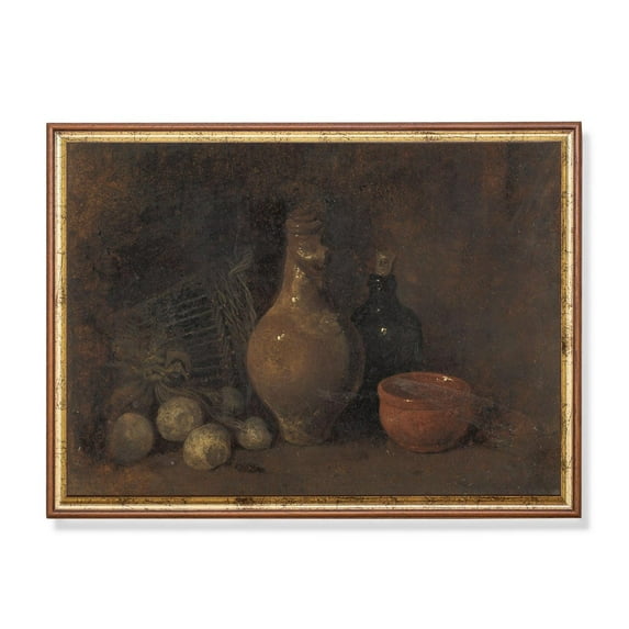 Antique Still Life Poster Pottery, Jugs & Onions Home Decor, 8x12 UNFRAMED