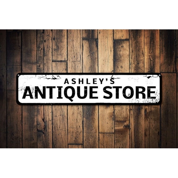 Antique Store Sign Shop Name Sign Antique Lover Gift Metal Home Decor Custom Store Decor - Antique Store - Size: 16 x 4 Inches