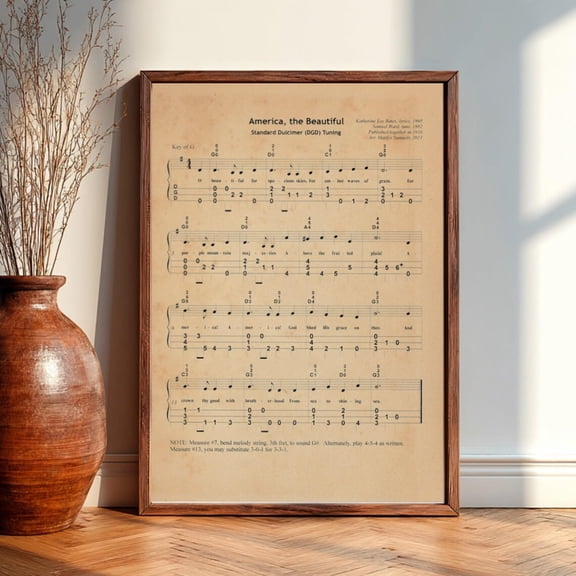 Antique Style America The Beautiful Music Notes Design Vintage Sheet Music Wall Art Minimalist Home Decor Music Lover Gift, Unframed Paper Print