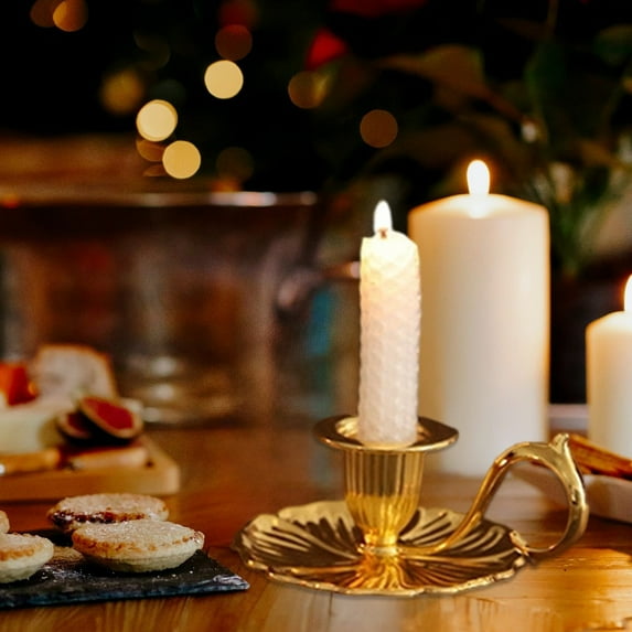 Antique Style Candlestick, Set of 3 Colors for Holiday Table Centerpiece, Small Vintage Metal Candle Holder for Photography Prop & Wedding Gold