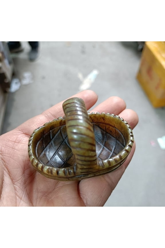 Antique Style Chinese Imitation Jade Carved Basket Pendant Qing Dynasty Design Collectible Spiritual Amulet