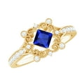 thumbnail image 1 of Rosec Jewels Vintage Style Lab Grown Blue Sapphire Engagement Ring - AAAA Grade - Blue Sapphire Diamond Ring - with Jewelry Box, 14K Yellow Gold, US 9.50, 1 of 9