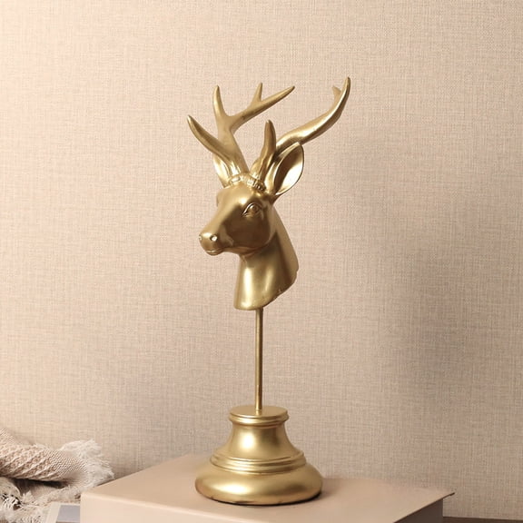 Antique Style Deer Head Sculpture Wall Decor, Resin Animal Figurine with Matte Finish for Farmhouse Rustic Living Room Bedroom Mantel Shelf Decor - 12.4 Inch Tall Decorative Statue