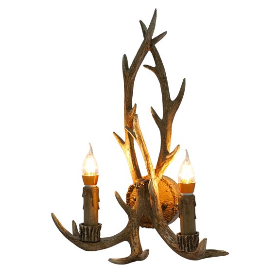 Antique Style Deer Horn Wall Lamp,Rustic Antler Wall Sconces,Rustic Style Home Wall Light LED Living Room Metal Wall Sconce 14.9 * 19.7in