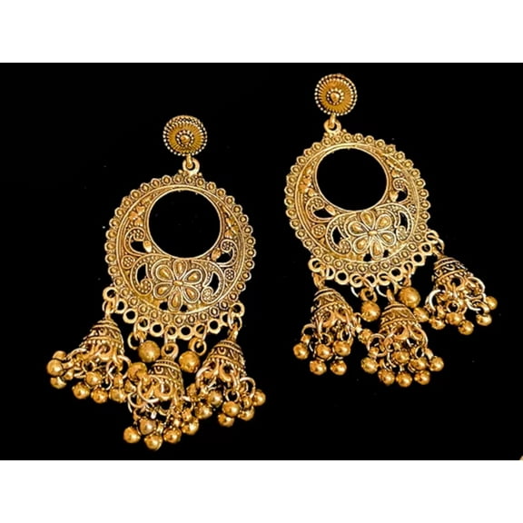 Antique Gold Ethnic Style Indian Jhumka Earrings Women Fashion Jewelry