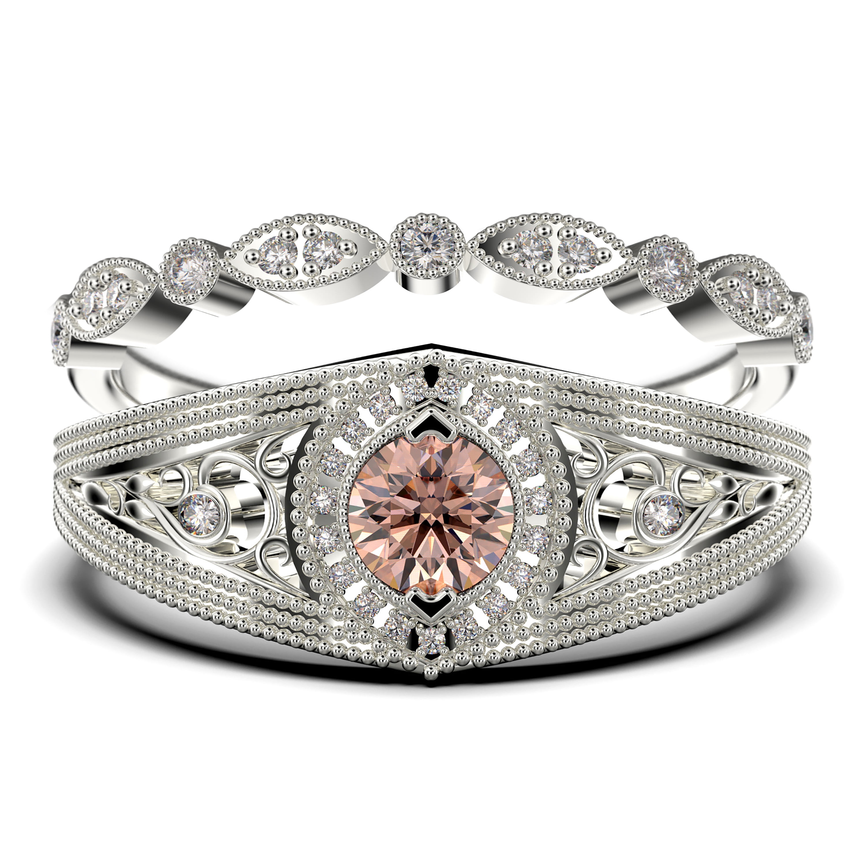 Antique Style Gorgeous Art deco 1.75 Carat Round Cut Morganite And ...