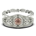 thumbnail image 1 of Antique Style Gorgeous Art deco 1.75 Carat Round Cut Morganite And Diamond Moissanite Unique Engagement Ring, Vintage Look Wedding Ring in 10k Solid White Gold, Promise Ring, Bridal Rings Set, 1 of 3