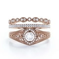 thumbnail image 1 of Antique Style Gorgeous Art deco 2.25 Carat Round Cut Diamond Moissanite Unique Engagement Ring, Vintage Look Wedding Ring in 10k Solid Rose Gold, Gift For Her, Promise Ring, Trio Rings Set, 1 of 3