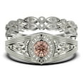 thumbnail image 1 of Antique Style Gorgeous Art deco 2.25 Carat Round Cut Morganite And Diamond Moissanite Unique Engagement Ring, Vintage Look Wedding Ring in 10k Solid White Gold, Promise Ring, Trio Rings Set, 1 of 4