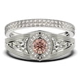 thumbnail image 1 of Antique Style Gorgeous Art deco 2.25 Carat Round Cut Morganite And Diamond Moissanite Unique Engagement Ring, Vintage Look Wedding Ring in 10k Solid White Gold, Promise Ring, Trio Rings Set, 1 of 4