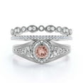 thumbnail image 1 of Antique Style Gorgeous Art deco 2.25 Carat Round Cut Morganite And Diamond Moissanite Unique Engagement Ring, Vintage Look Wedding Ring in 10k Solid White Gold, Promise Ring, Trio Rings Set, 1 of 3