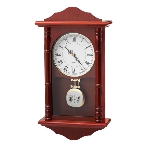 Antique Style Grandfather Clock,18"Wooden Wall Clock with Silent Quartz Movement,Classic Home Decor for Living Room or Bedroom (Cherry Finish)