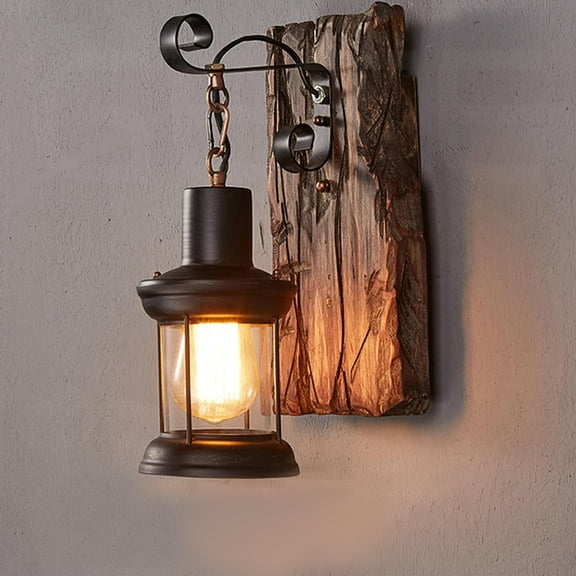 Antique Style Industrial Wood Wall Sconce Light E27 Decorate Wall Lamp Metal Fixture Glass Shade Cafe Kitchen Hallway Hotel