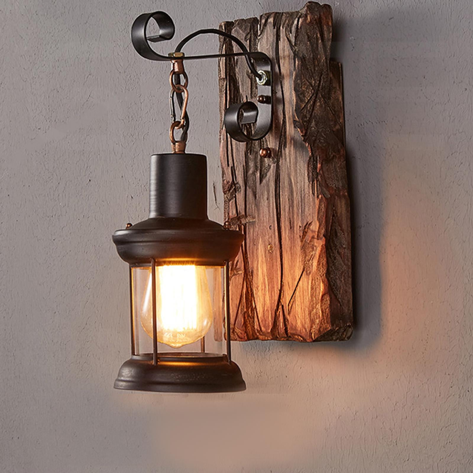 Vintage Industrial Wood Wall Sconce Light E27, Solid Wood Base