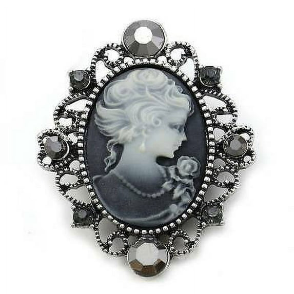 Antique Style Retro Vintage Inspired Grey Cameo Brooch Pin Charm Rhinestones u1