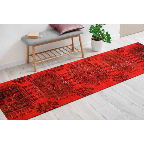 Antique Style Rug, Rug, Gift For Him Rugs, Black And Red Rugs, Classic Rug, Housewarming Gift Rug, Red Rug, Bedroom Rug, Farmhouse Decor, 3.3'x9.2' - 100x280 cm